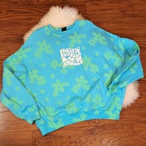 PacSun Pacific Sunwear Los Angeles Green & Blue Crewneck Oversized Sweatshirt